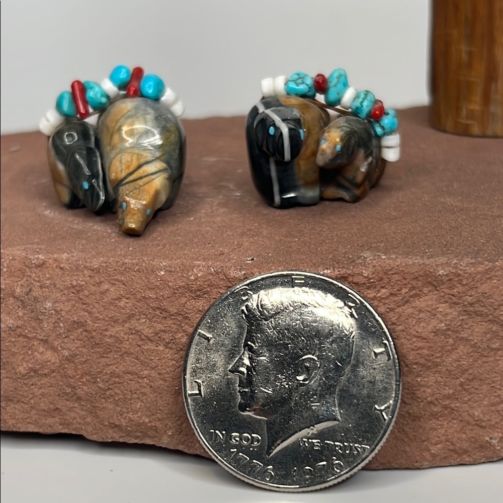 Pair of Handcrafted Picasso Stone Bear Figurines.